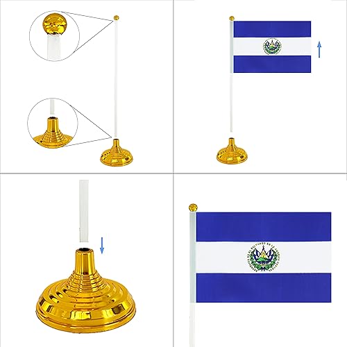 Miniatura 4 de WXTWK Paquete de 12 banderas de escritorio con la bandera de Salvador, pequeñas banderas de mesa de El Salvador con base de soporte, decoración de