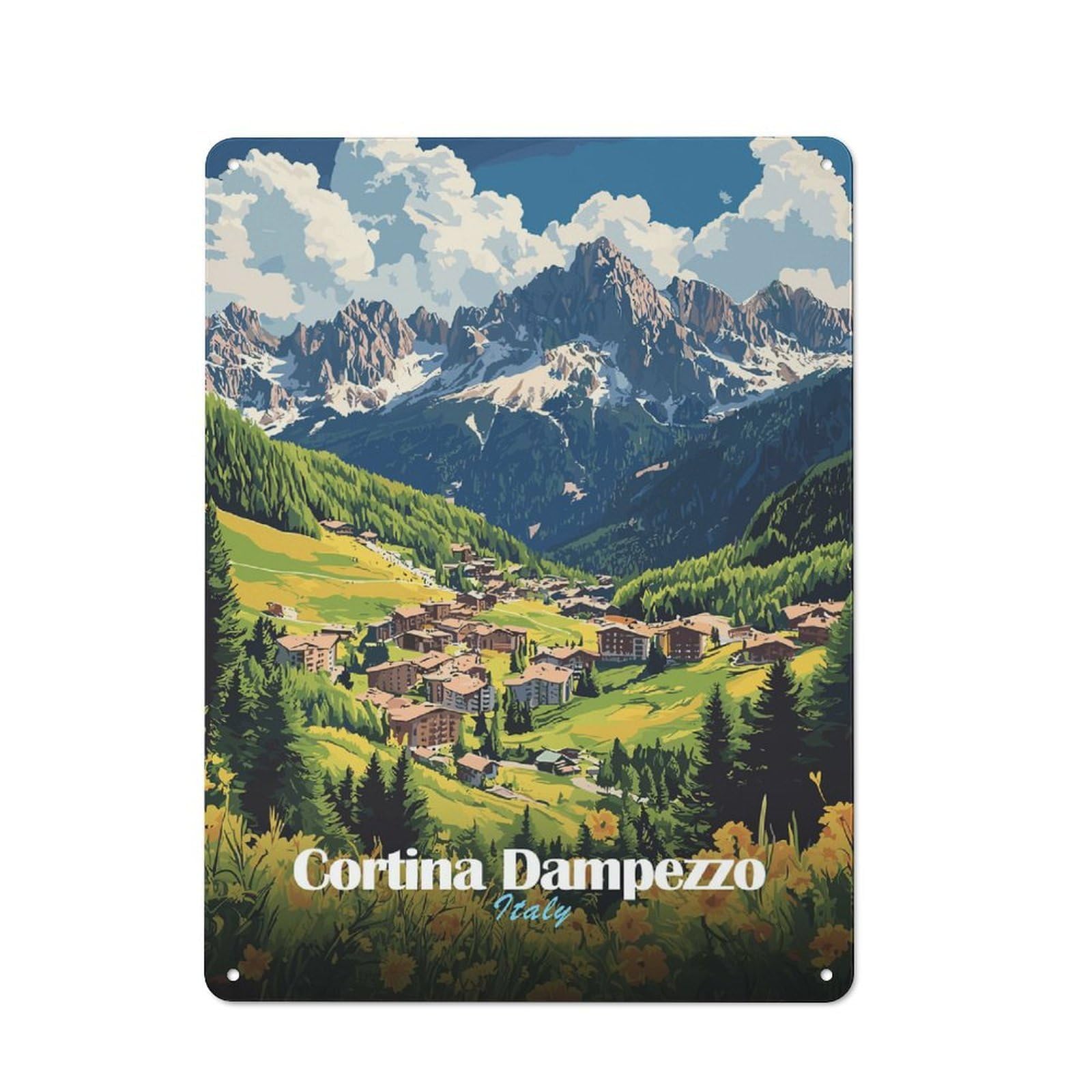 Junmoney Style-5 Cortina Dampezzo Mountain Village Retro Metal Wall Decor 40X30cm, Vintage Metal Sign For Cafe, Pub, Workshop Or Home Bar