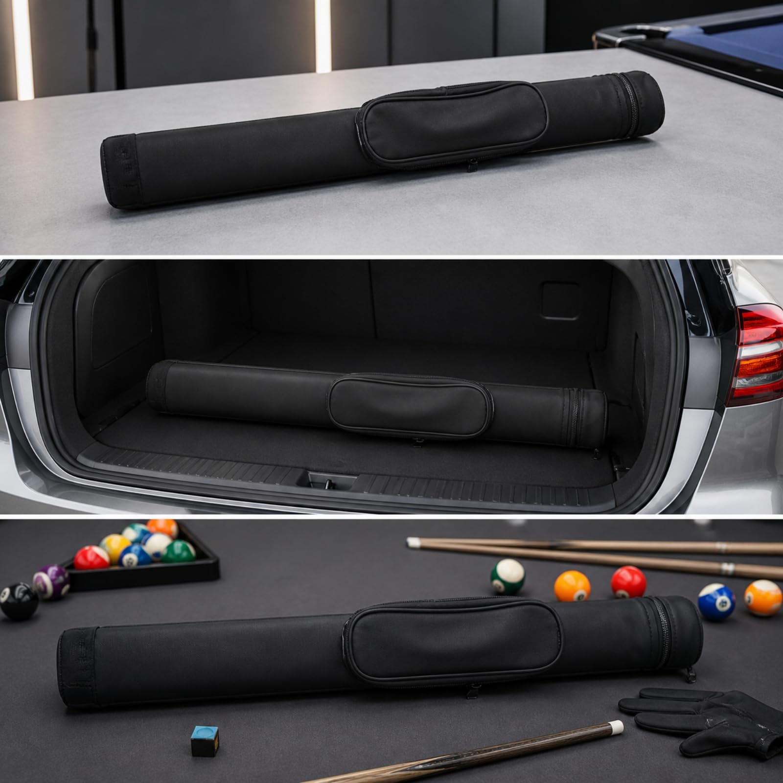 Billard-Queue-Tasche aus PU Billardtasche mit Mehreren Fächern Stoßfest Billardtasche mit Schultergurt für, Turniere