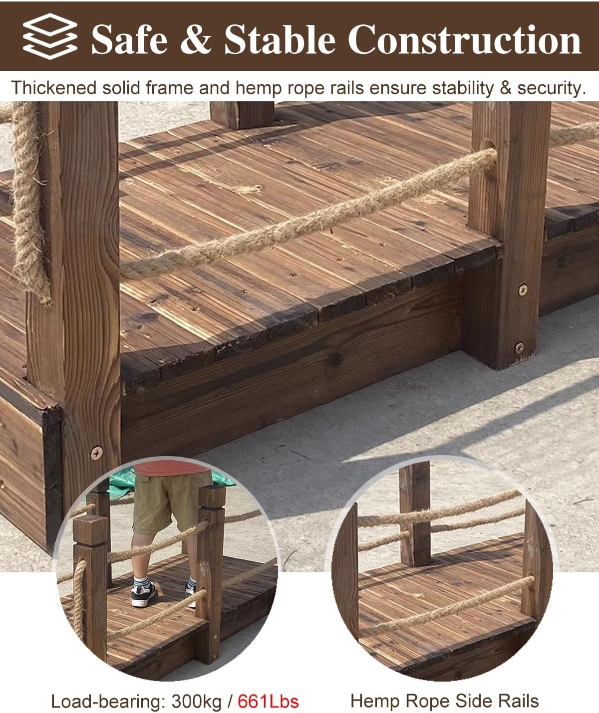 ZIMGOD 4.5ft Pond Bridge for Outdoors Garden, Retro Wood Small Garden Bridge Decor, Carbonized Walking Bridge for Yard Lawn, Patio Shed Walkway Footbridge(Color:Width 60cm (23 5/8"))