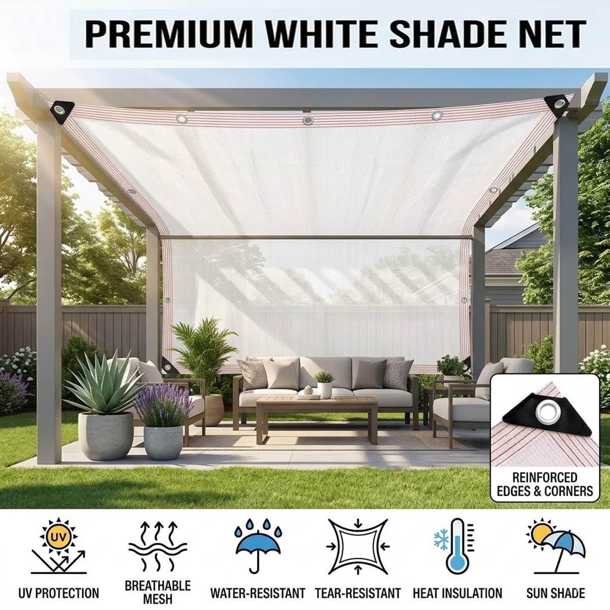 Heavy Du UV Resint Mesh Tarp 9,8 x 15,8 m - Rete traspirante da giardino e patio con occhielli - Perfetto per recinzioni, spazi esterni e protezione delle piante