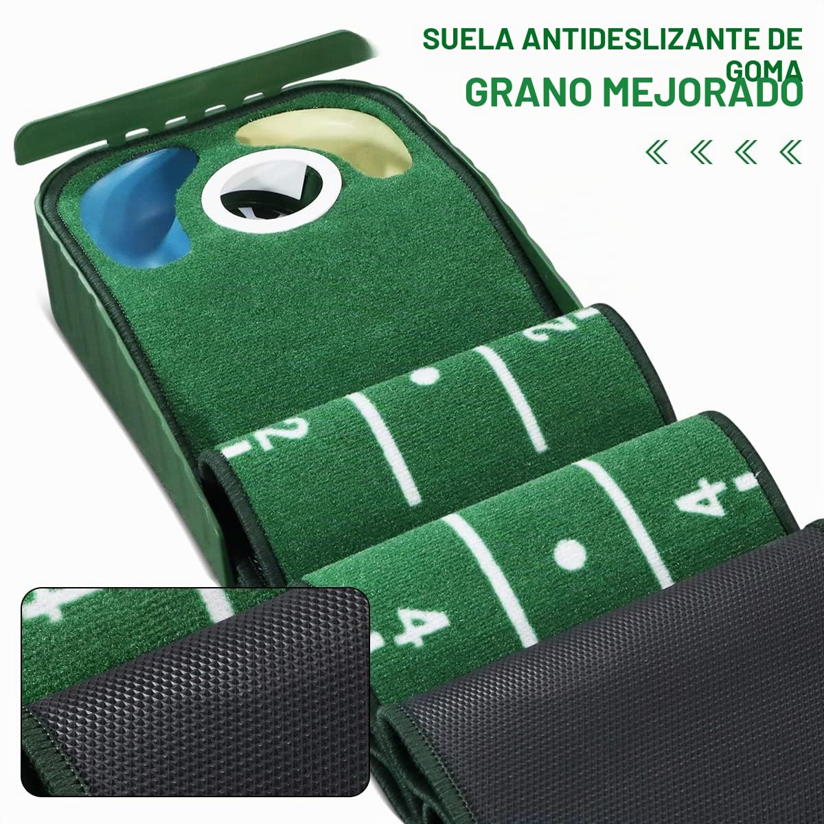 Tapete Verde de Golf para Interiores Con Retorno de Pelota y 3 Agujeros - Equipo de Entrenamiento y Práctica en Casa u Oficina - Accesorios de Regalo