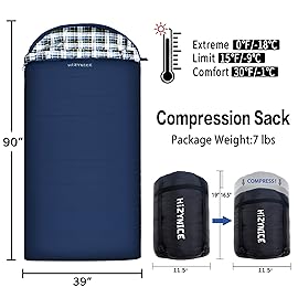 HiZYNICE Sleeping Bags for Adults Cold Weather Zero Degree Extra Large Sleeping Bag Adult Big and Tall Winter Camping XXL,Navy Blue Right Zip,90 x 39