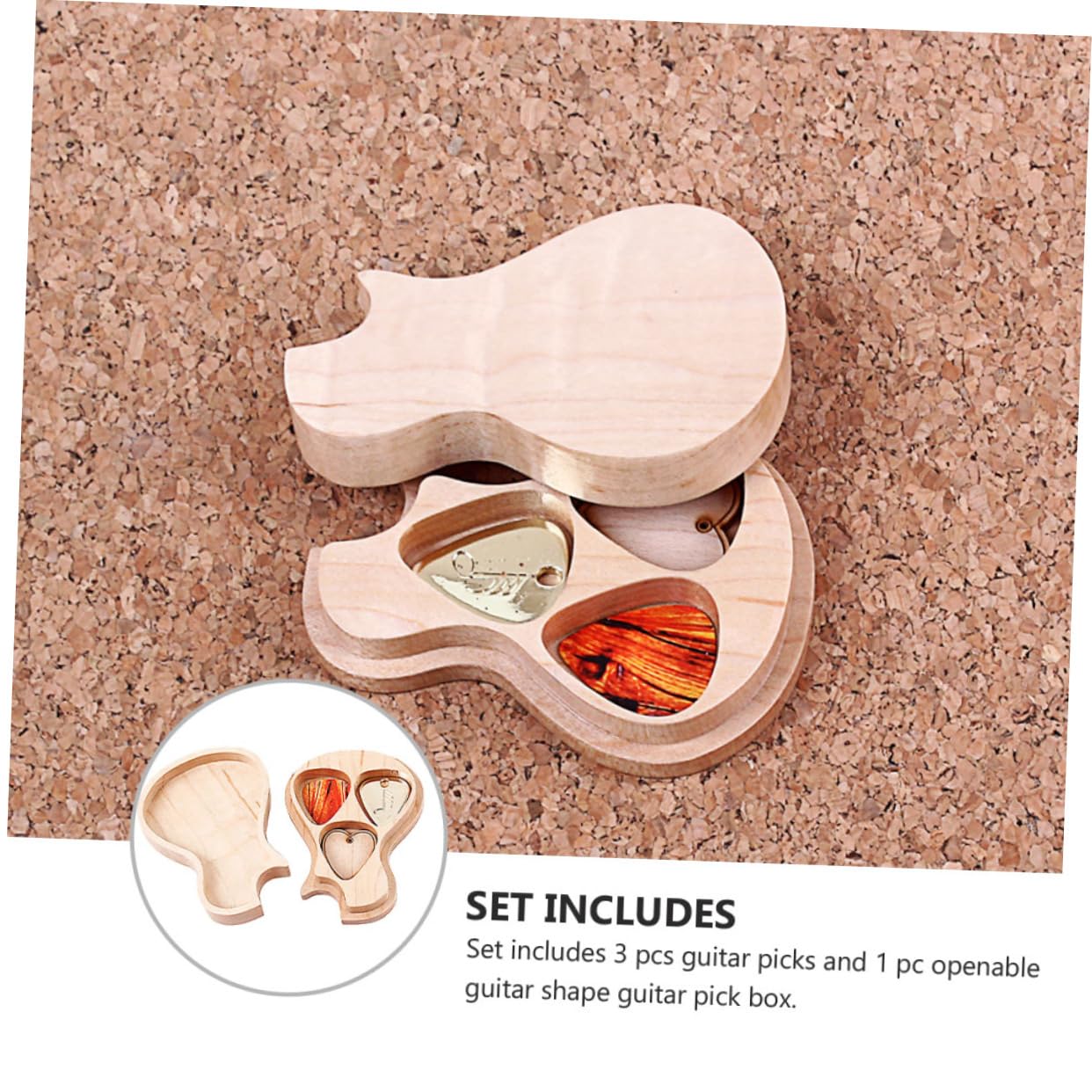 Gitarrenplektrum Schönes Design mit 3 Plektren Kasten aus Ahornholz Aufbewahrungsbox in Khaki für Gitarrenzubehör für Gitarrenspieler und Musikliebhaber