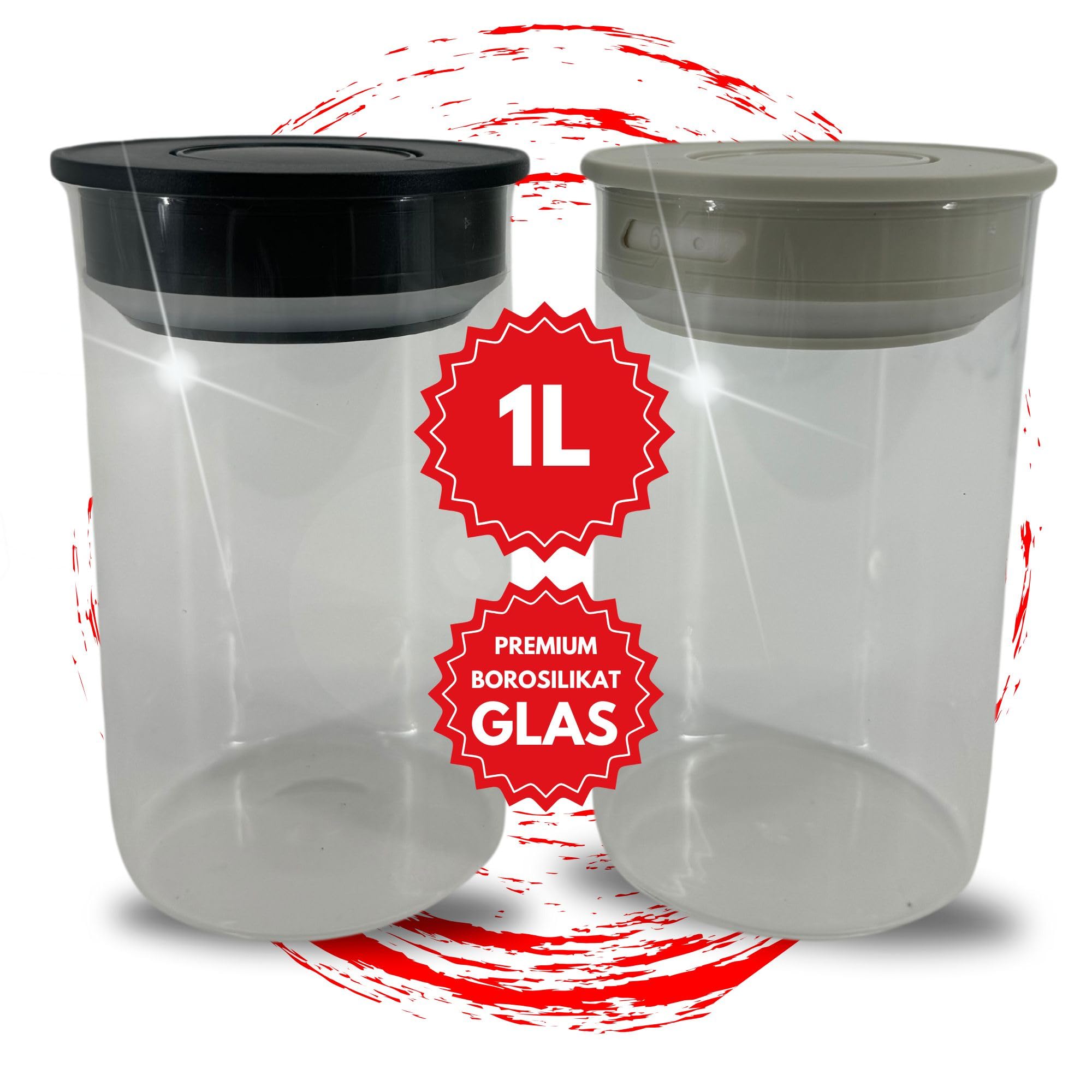 TronicXL Lot de 2 bocaux de conservation sous vide en verre borosilicate de 1 l - 1 000 ml - Avec couvercle hermétique - Pour cuisine, maison, aliments