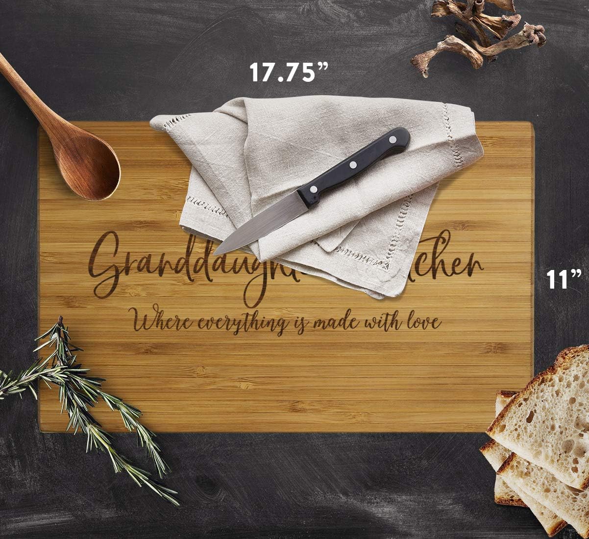 Andaz Press Large Bamboo Wood Cutting Board Gift, 17.75 x 11-inch, Granddaughter's Kitchen Where Everything is Made With Love, 1-Pack, Engraved Serving Chopping Board Chef Kitchen Ideas - Image 5