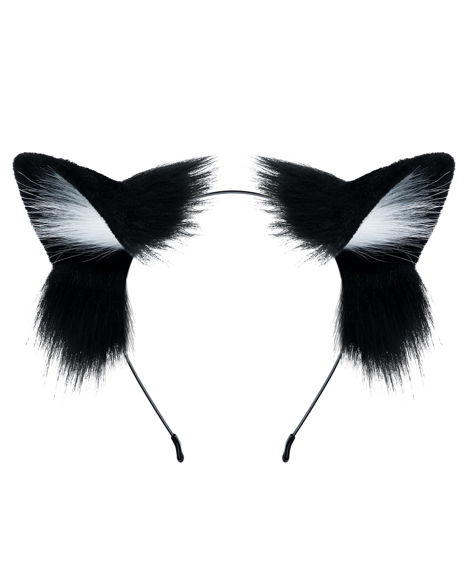 ZFKJERS Handmade Fur Fox Wolf Cat Ears Headwear Fancy Dress Cosplay Animal Furry Ears Head Accessories for Halloween (Black)