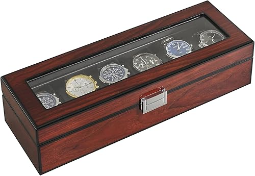 Miniatura 2 de IBUYKE JWB006H - Caja de reloj con almohada extraíble de 6 ranuras de madera maciza para hombre, organizador de joyas con tapa de cristal grande