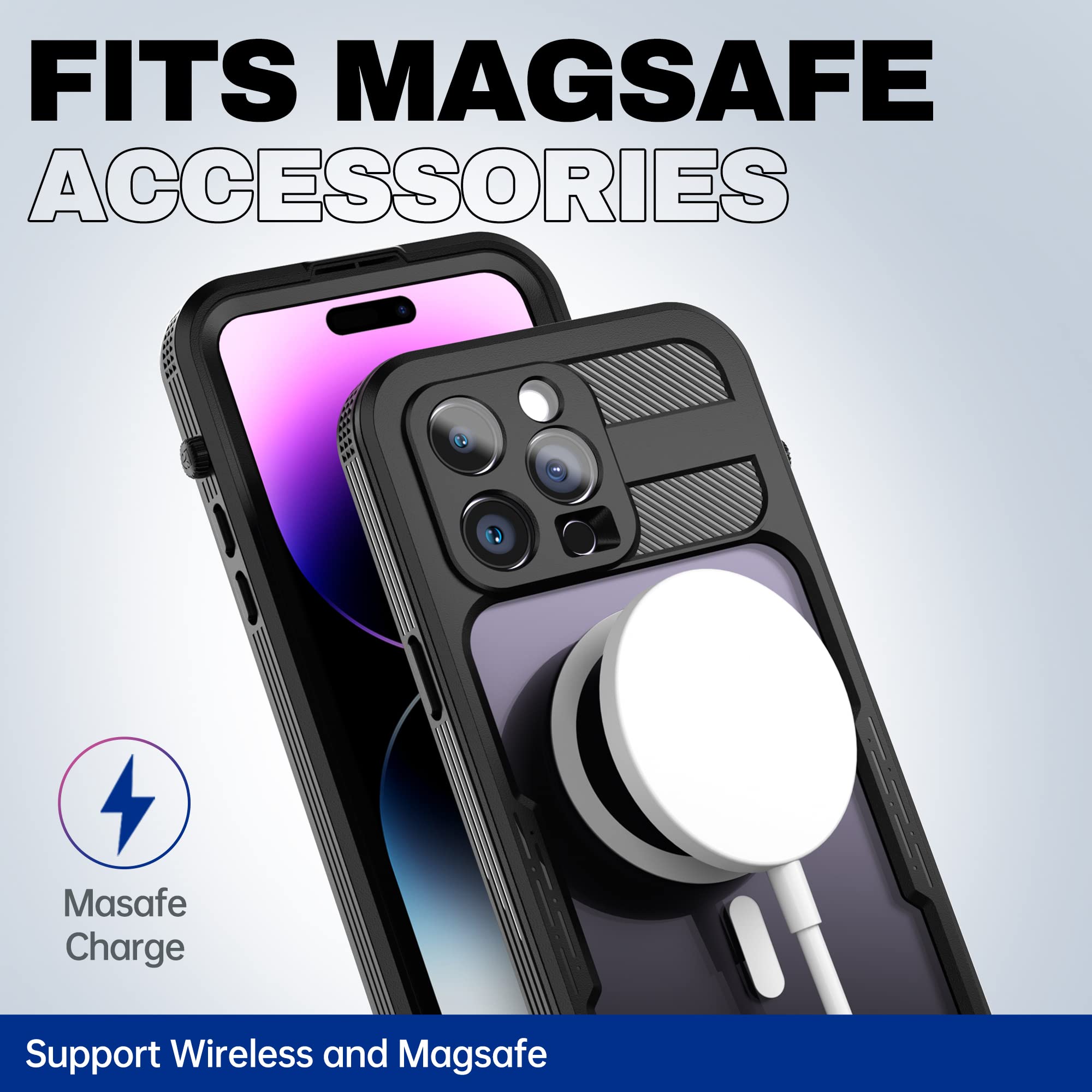 BEASTEK Funda impermeable para iPhone 14 Pro, serie SRE, MagSafe a prueba de golpes con protector de pantalla integrado y funda protectora magnética IP68, iPhone 14 Pro de 6.1 pulgadas (negro)