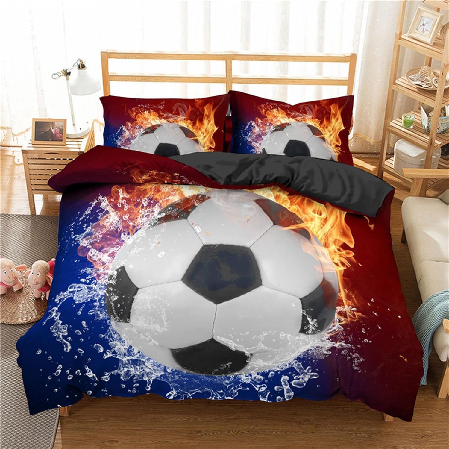 Housse de couette de football en microfibre douce avec sa taie d'oreiller pour lit enfant