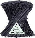 1000 Pack Zip Ties, 8 inch Cable Ties Black, Long Plastic Tie Wraps, Tensile Strength 40lbs, Cable Management Self-Locking Heavy Duty Nylon Wire Ties UV Resistant for Outdoor and Indoor