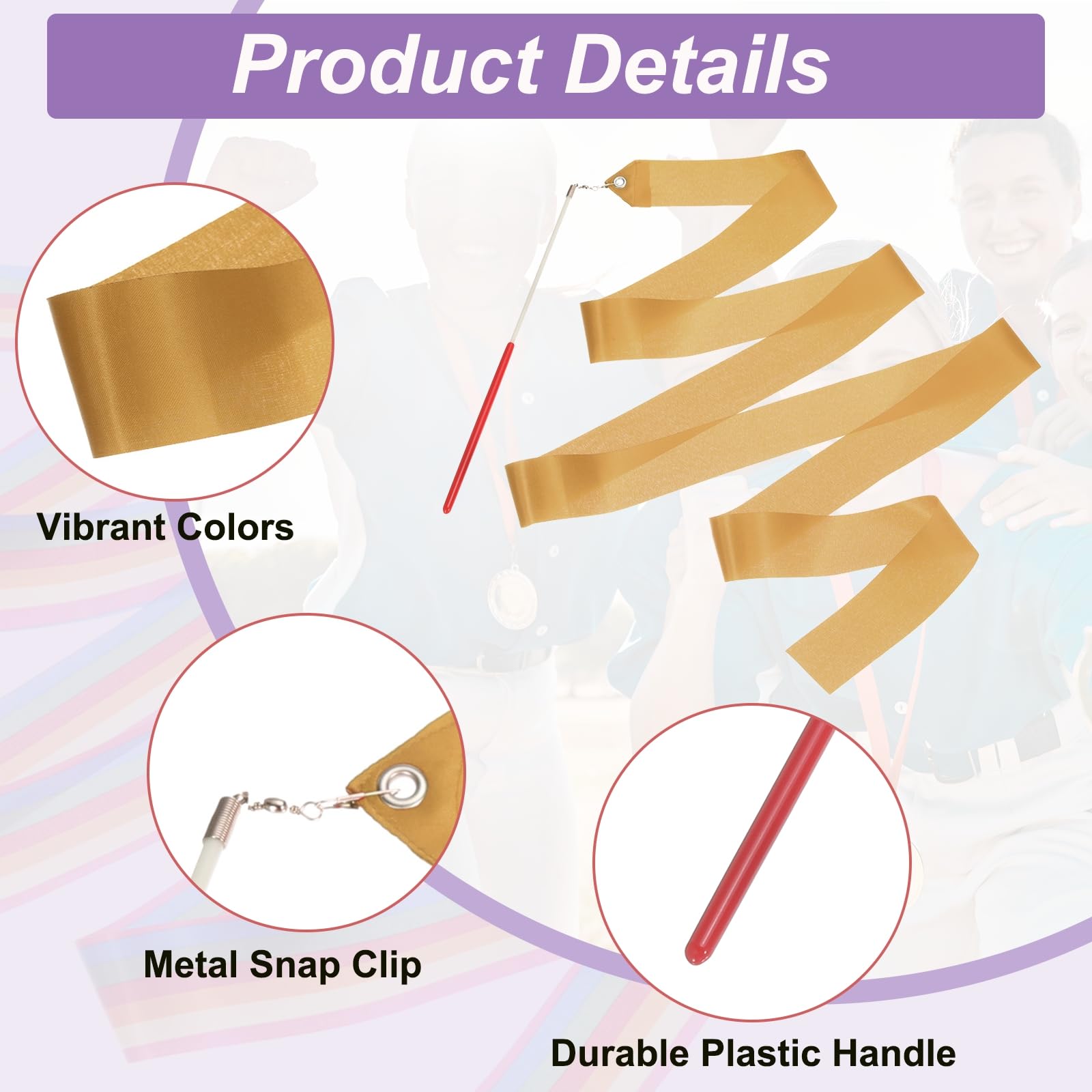 PATIKIL Dance Ribbons, 6 Pack 78.7 Inch Gymnastics Dance Streamers with Non-Slip Wand Dance Flags for Gifts Dancing - Image 3