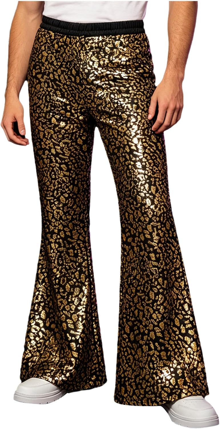 YiZYiF Mens Bell Bottom Pants Flared 70s Outfits Disco Costume