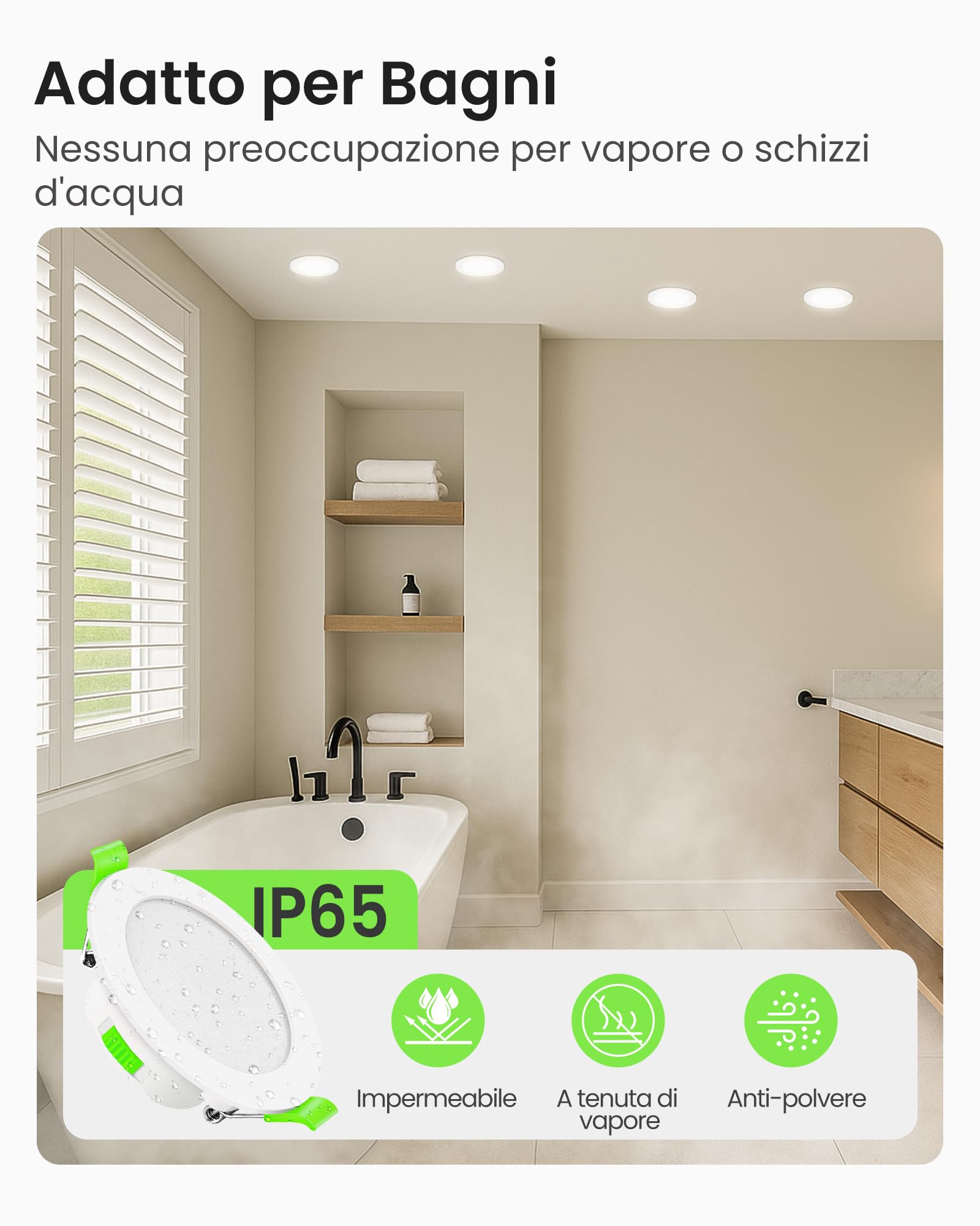 ALUSSO Faretti LED da Incasso per Cartongesso Dimmerabili, Ultrasottili 7W IP65 3000K 4000K 6500K Faretti LED Soffitto, AC 220-240V, Diametro Foro Ø67-75mm, Rotondo Bianco, Set di 6
