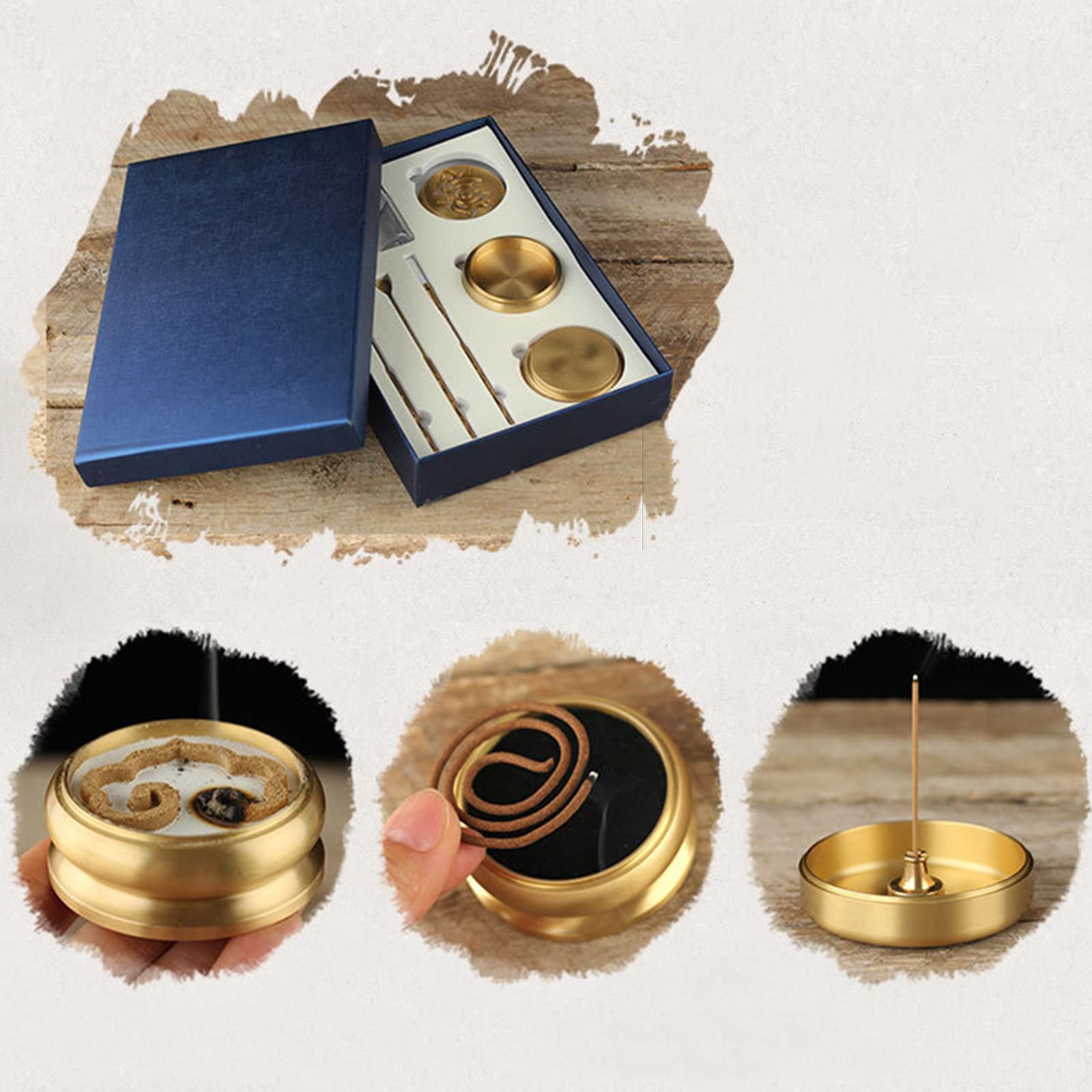 YUNYN 6 Stück/Set Räucherstäbchen-Kit, DIY Rückflussturm Räucherstäbchen, Räucherstäbchenform-Werkzeug aus Messing mit Räucherformen, Löffel, Schaufel, Bürste, Räuchergefäß, für DIY-Duftzubehör