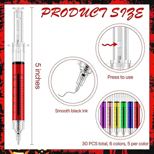 Miniatura 2 de El juego de 120 bolígrafos de jeringa incluye 60 divertidos bolígrafos de enfermera, 60 bolsas de sangre, notas adhesivas, bolígrafo de tinta negra,