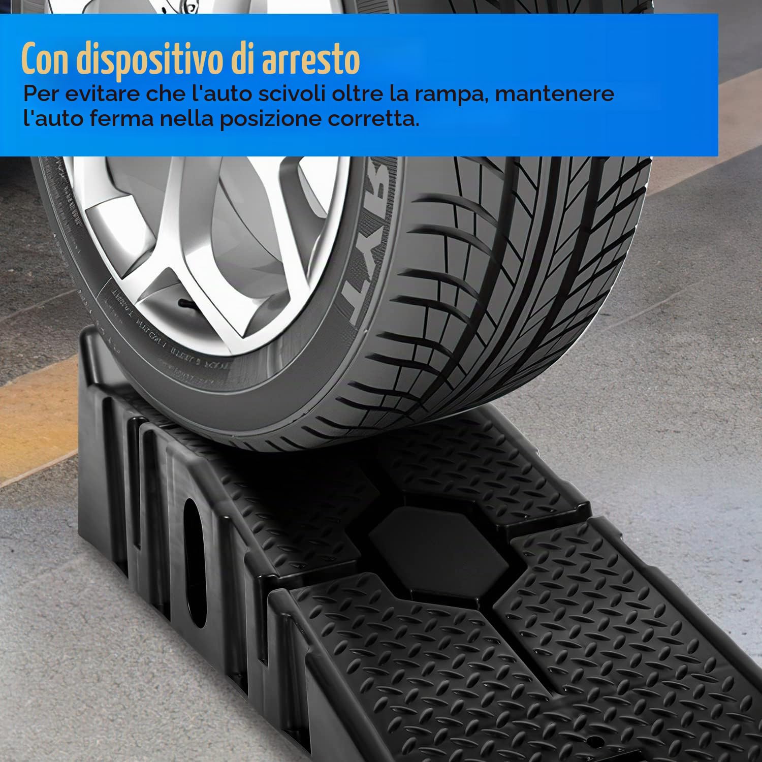 Herrselsam Set di 4 rampe di sollevamento per auto, in plastica, portata fino a 3 tonnellate, antiscivolo, con protezione anti-attraversamento per auto e veicoli