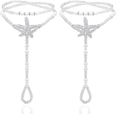 Bellady 2Pcs Pearl Ankle Chain Barefoot Sandals with Starfish Beach Wedding Foot Jewelry