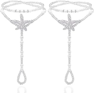 Bellady 2Pcs Pearl Ankle Chain Barefoot Sandals with Starfish Beach Wedding Foot Jewelry
