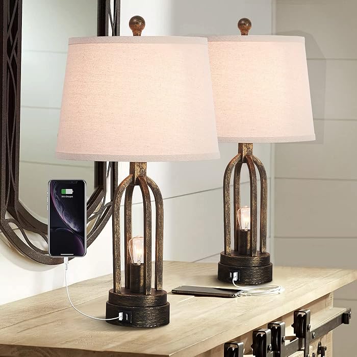 Buy Dungoo Industrial Table Lamp Set of 2, Bedside Nightlight Lamp with