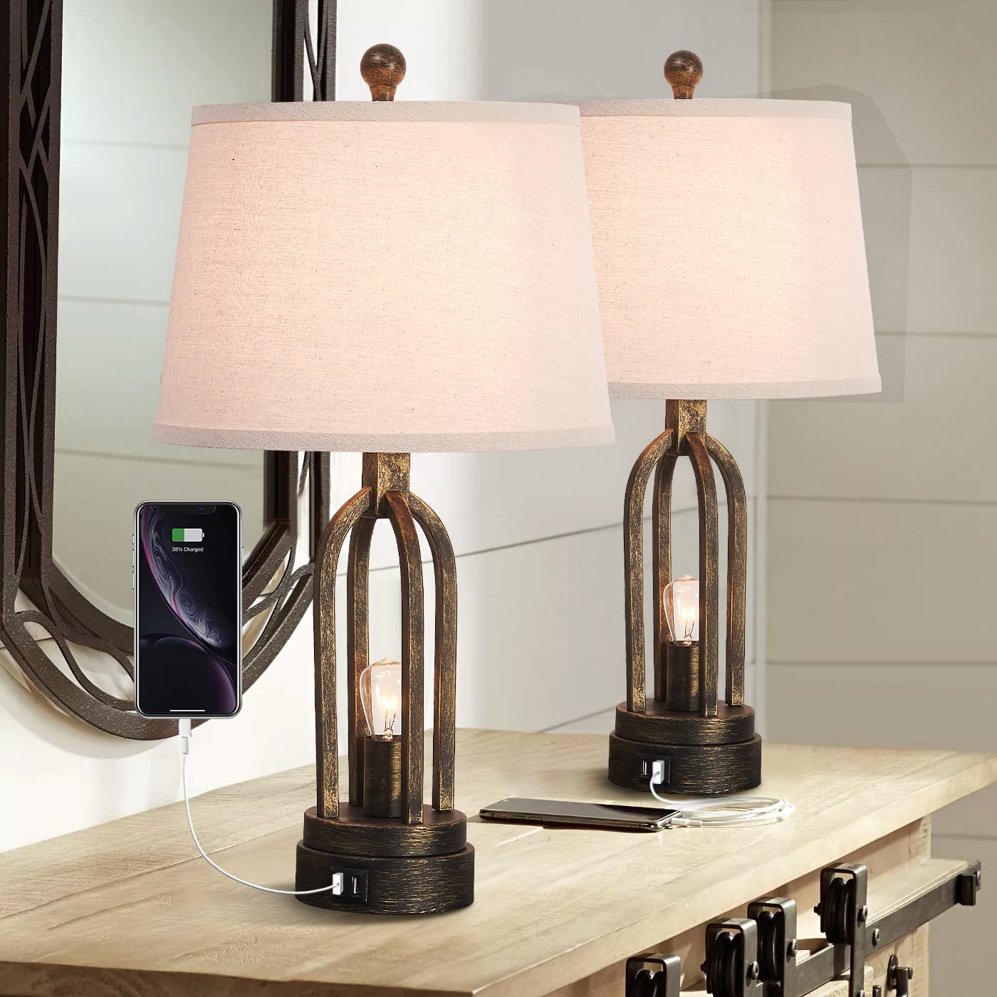 Buy Dungoo Industrial Table Lamp Set of 2, Bedside Nightlight Lamp with