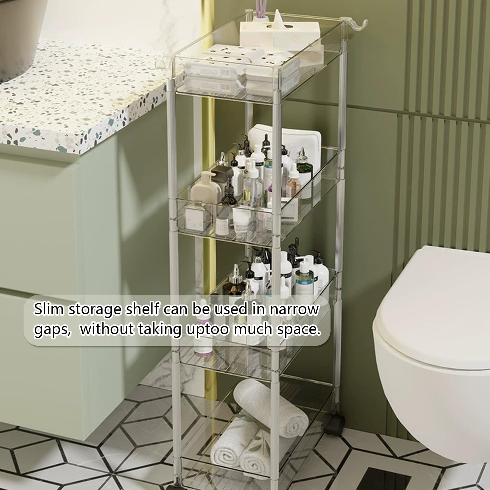 Carrello portaoggetti in acrilico marrone a 3 ripiani mobile per cucina, camera da letto e bagno; scaffale con ruote per un facile trasporto