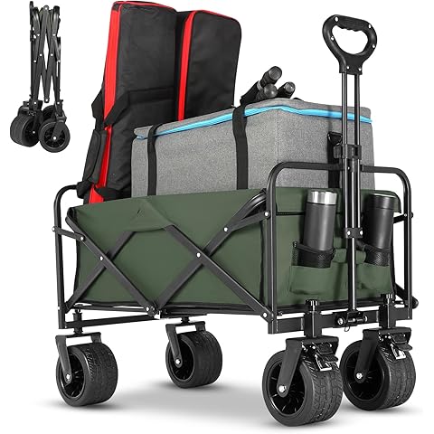 Collapsible Foldable Beach Wagon,Folding Wagon Cart with Big Wheels,Utility Grocery...