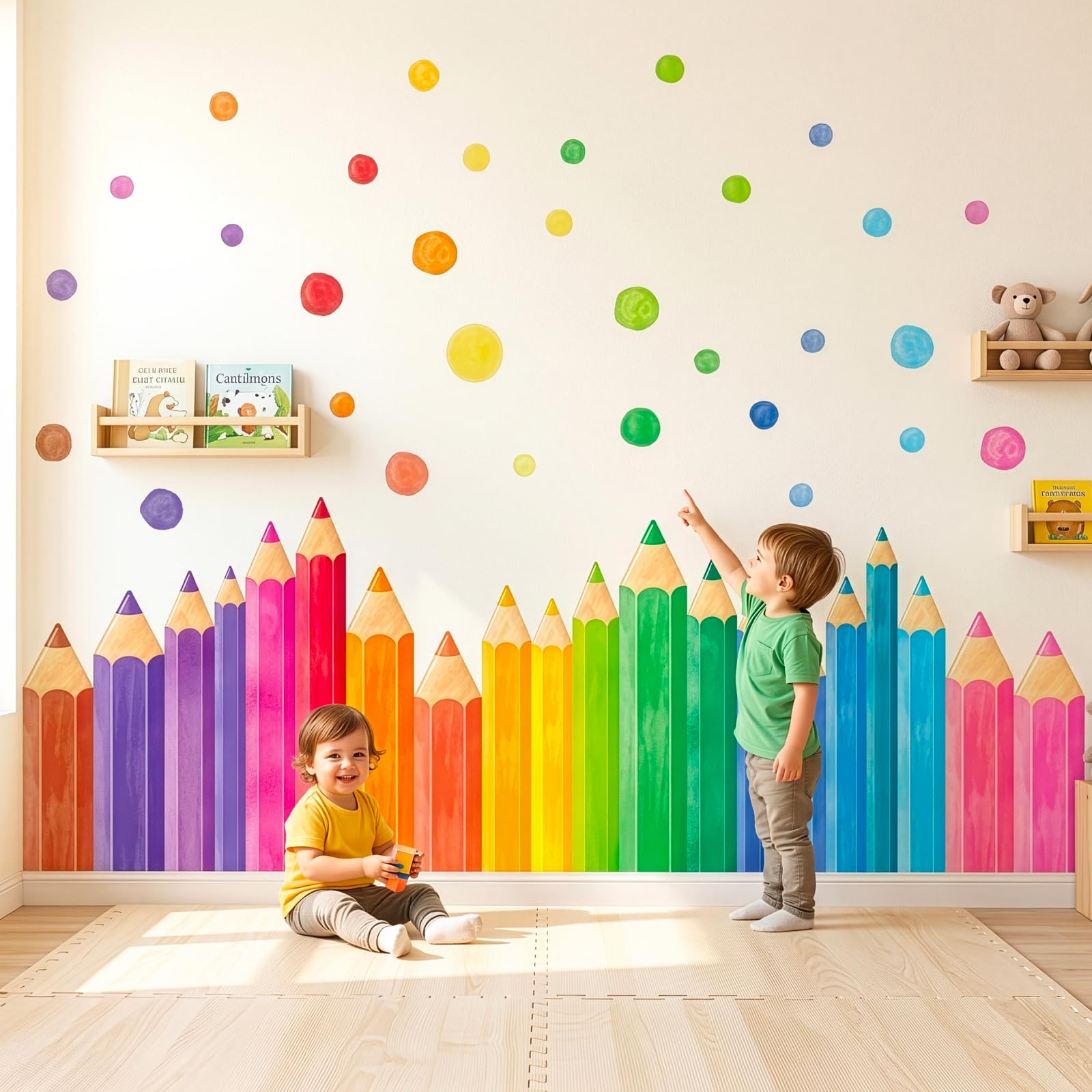 Decowall X-Large Extra Large Colour Pencil Wall Stickers – Giant Rainbow Crayon Border Decals For Kids Bedroom, Nursery, Classroom & Playroom Wall Decor (Sg4-2522)
