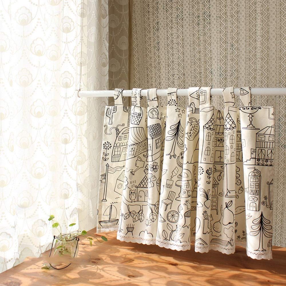 Cortinas con encaje de algodón rUrEu con hermosos acabados y estampados de 100x180 cm