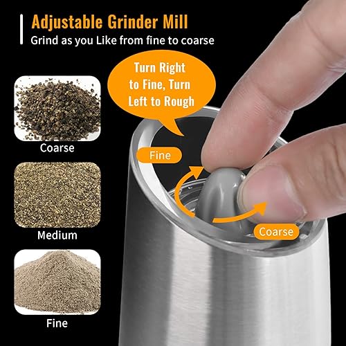 Miniatura 3 de Gravity - Juego de molinillo eléctrico de sal y pimienta, 2 unidades de molinillo automático de sal y pimienta con luz LED y grosor ajustable,