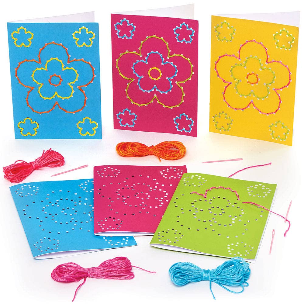 Baker Ross FC740 Flower Threading String Art Card Kits Pack of 6