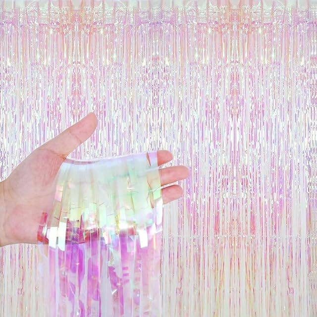 6.5Ft Foil Fringe Curtains, Rainbow Metallic Tinsel Curtains Backdrop Hanging Streamers for Party/Prom/Birthday Favors