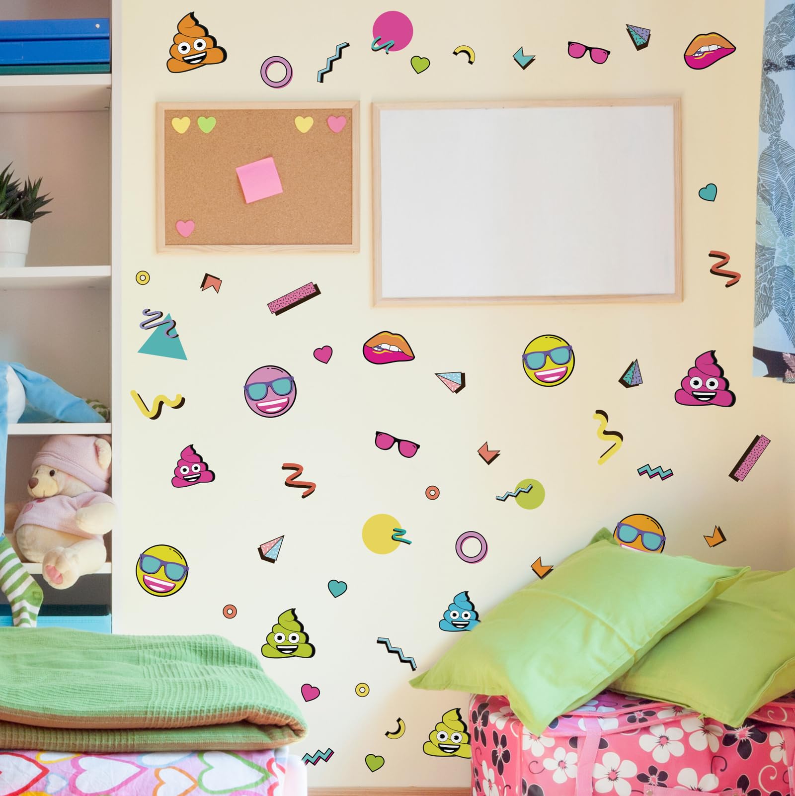 Stickerscape Emoji Wall Stickers (90s Stickaround) | Kids Wall Stickers, Tween Wall Stickers, Emoji Wall Decor| Easy to Apply, Cleanly Removable