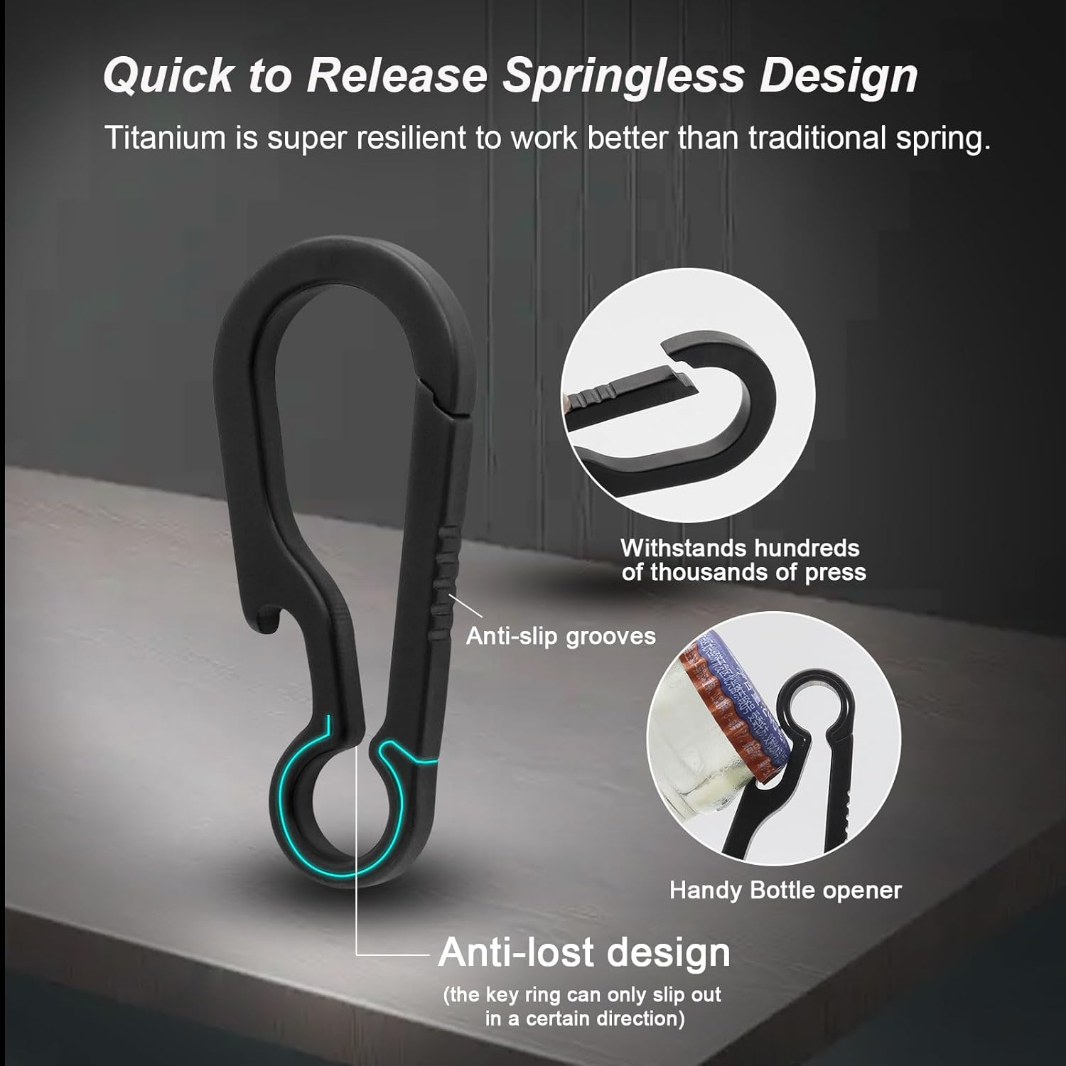 Titanium Carabiner Keychain Clip 2/2.6 Inch Small Carabiner Clips Heavy Duty Key Holder Quick Release Key Chain for Keys Bottle Opener Keychain Valentines Day Gift for Him Men - Image 3