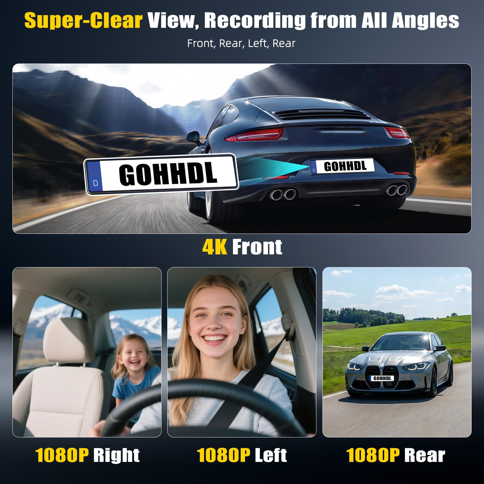4K 360° Dash Cam Auto con GPS, Videocamera per Auto con Grandangolo 150°, Visione Notturna Super, Monitoraggio del Parcheggio, Sensore G, Registrazione in Loop, APP, Assistenza alla Retromarcia