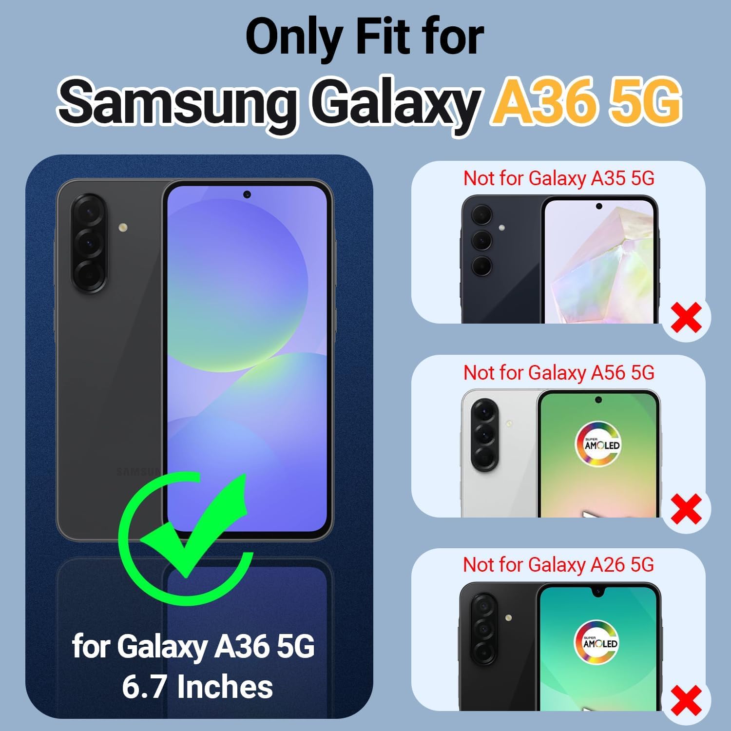 Etui do Samsunga Galaxy A36 5G z 2 szt. ochraniaczy ekranu ze szkła hartowanego, seria kabury z klipsem do paska, wytrzymałe, odporne na wstrząsy etui na telefon (czarne/pomarańczowe)