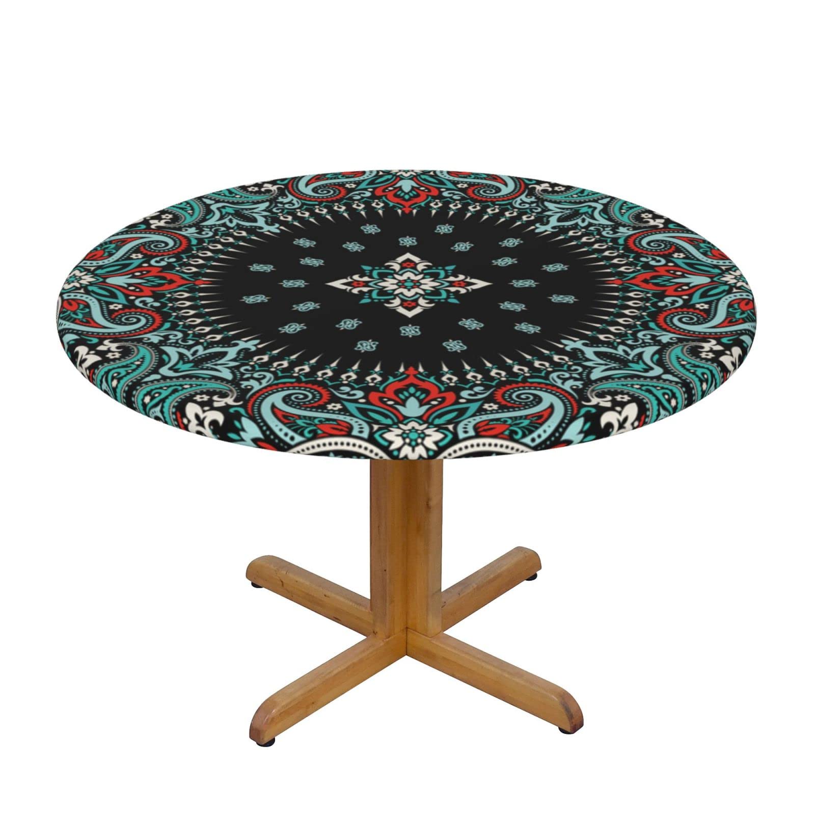 Lsjuee Round Fitted Tablecloth 45-50in Elastic Edged Table Cloth for Kitchen Dining Party Home Decor - Paisley Vintage Textured Color