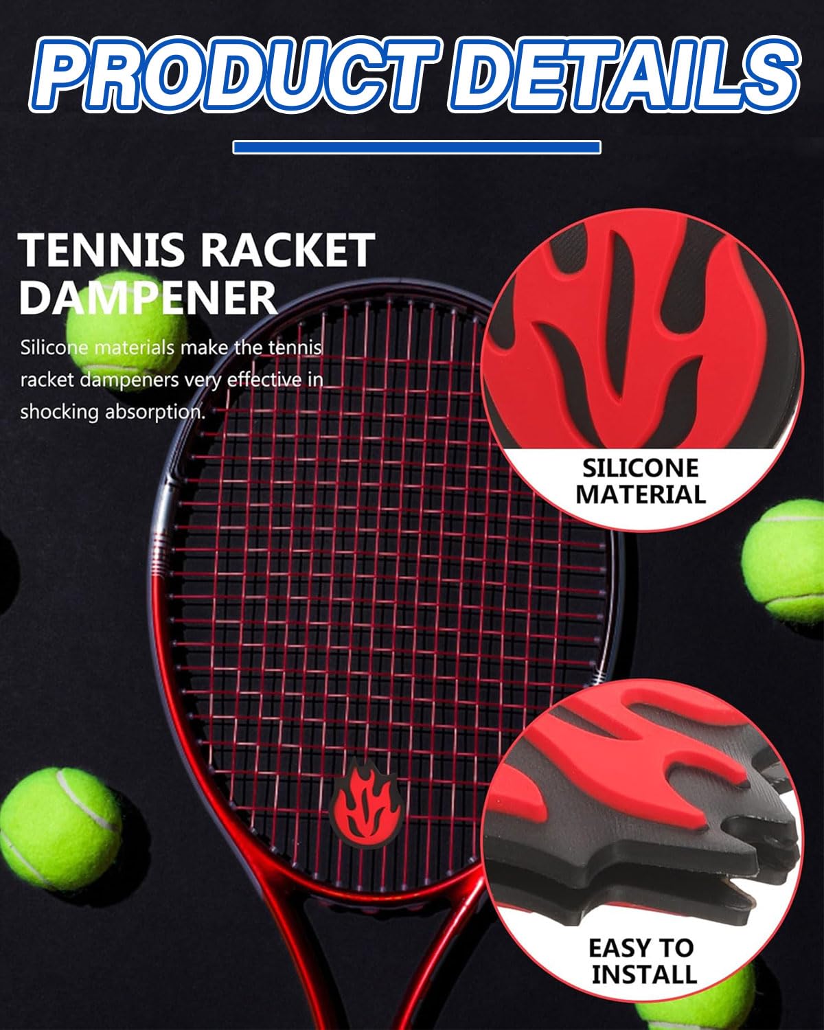 4Pcs Amortiguador Raqueta Tenis, Antivibrador de Vibración de Silicona con Diseño de Dibujos Animados, Amortiguador para Raqueta de Tenis, Raquetas de Bádminton y Raquetas — view 3