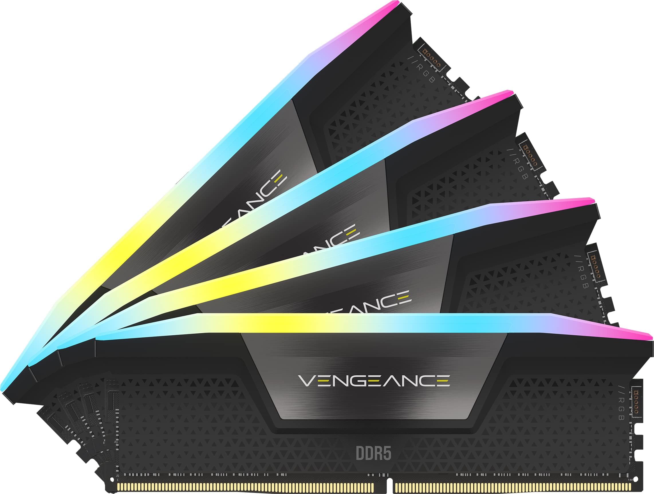 Corsair VENGEANCE RGB DDR5 64GB (4x16GB) Up to 6400MHz C32 Intel Optimised Desktop Memory (Dynamic Ten-Zone RGB Lighting, Onboard Voltage Regulation, Custom XMP 3.0 Profiles) Black