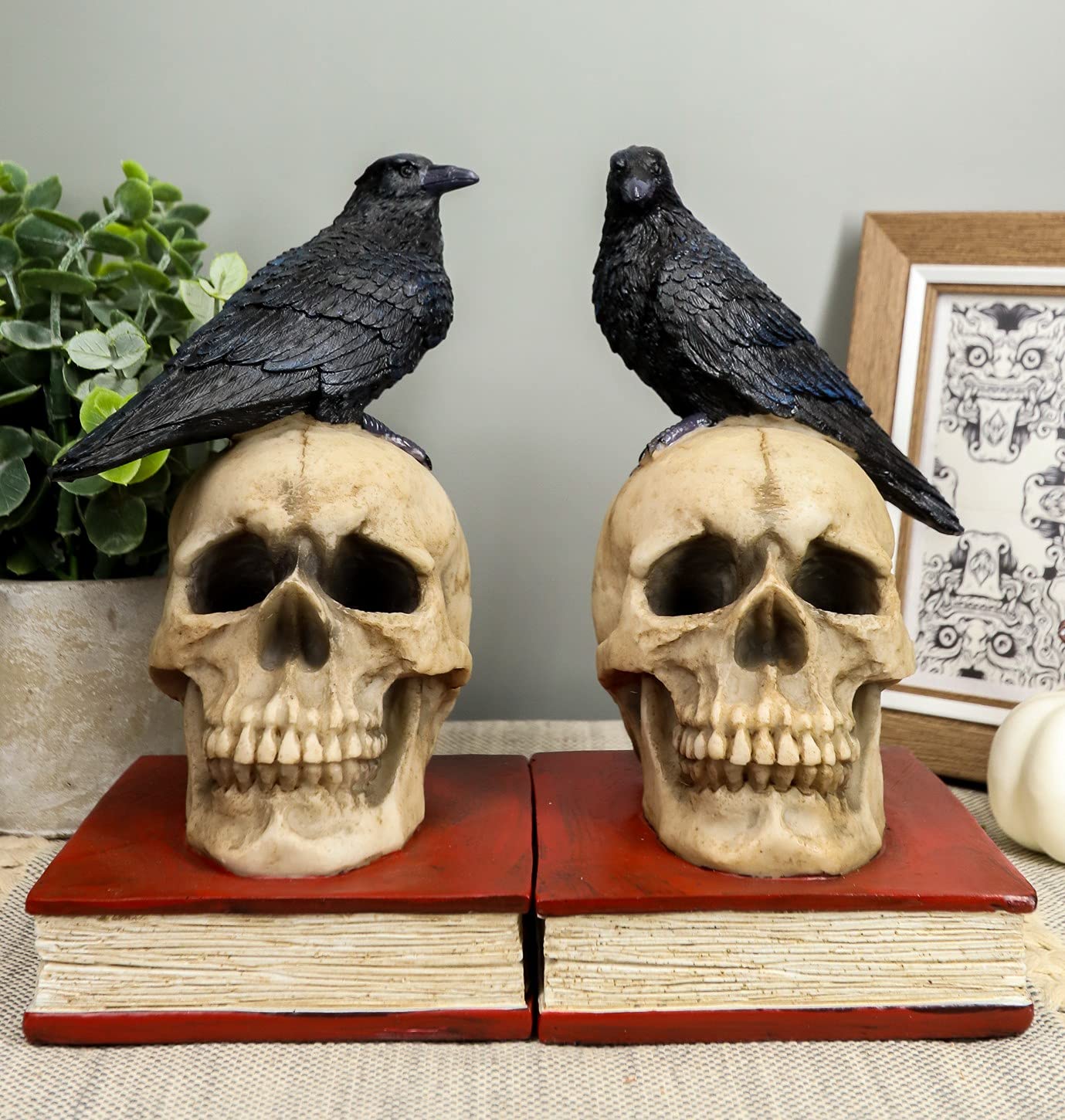 Ebros Edgar Allan Poe Harbinger of Doom and Bad Omens Raven Crow Perching On Skull with Ancient Book
