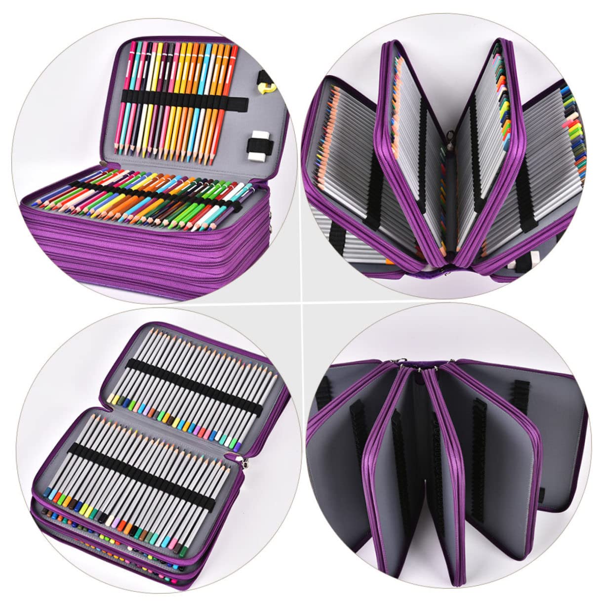Borsa per Forniture Creative 252 Fori Astuccio Organizzatore per Matite e Attrezzi da Disegno Pu e Poliestere Chiusura a Zip