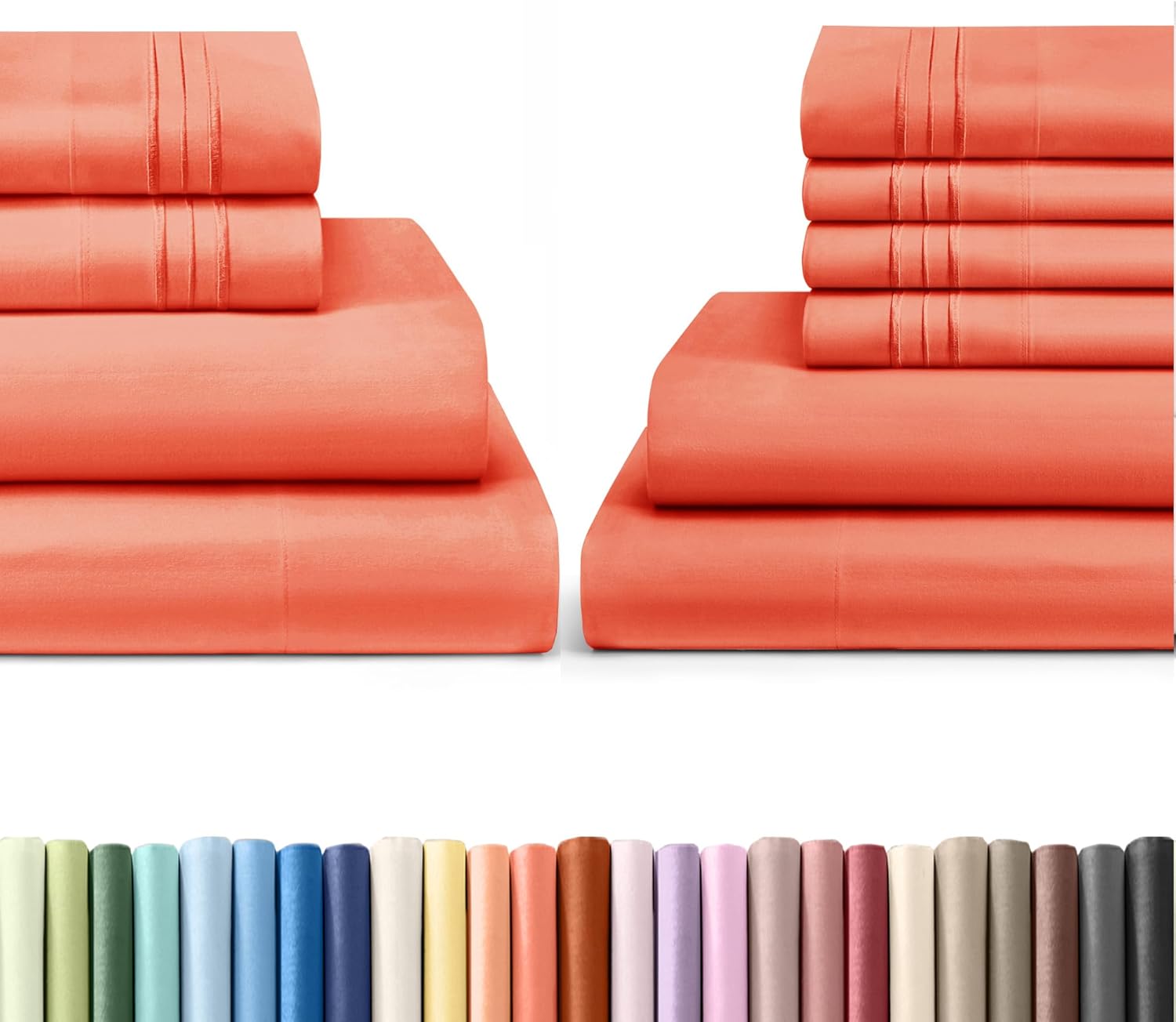 CGK Unlimited 4 Piece + 6 Piece Full Bed Sheets Set - Coral