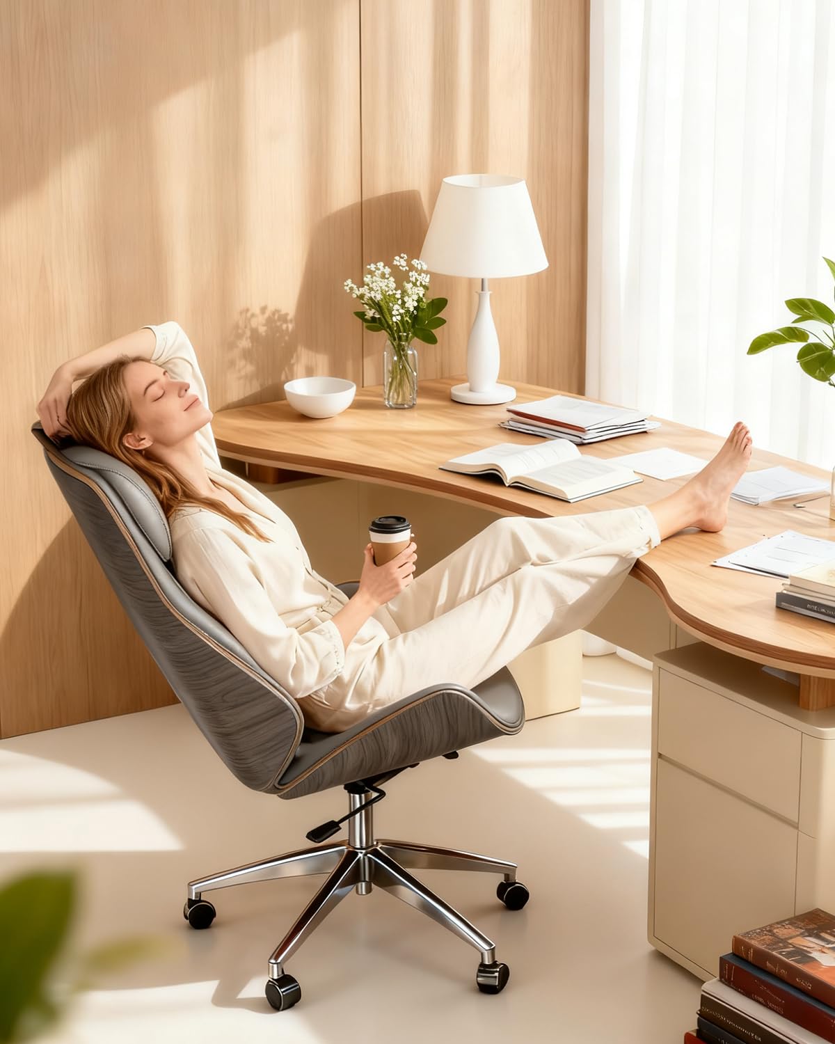 Luxury Office Chair with Aluminum Sturdy Base 6-Point Massage Ergonomic Office Chair 135 Back Support Comfy Desk Big — view 8