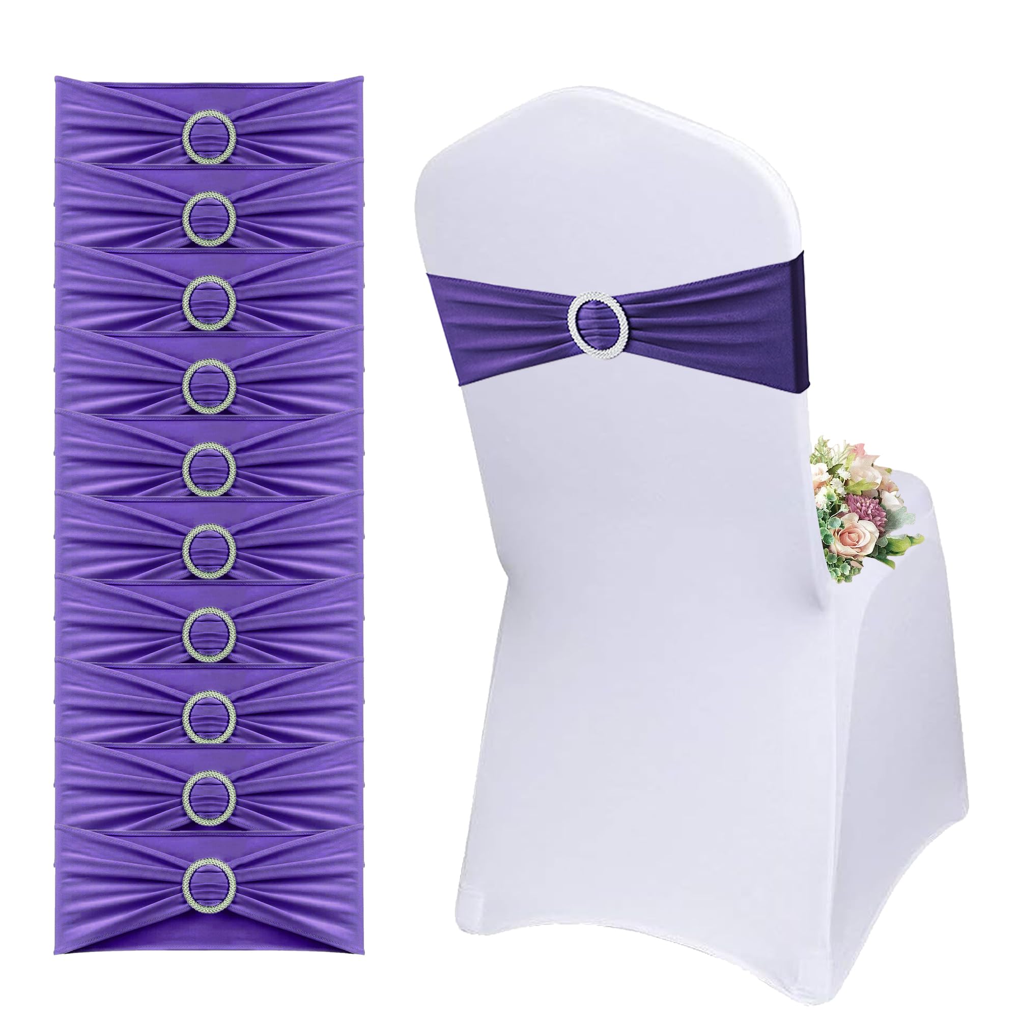 Écharpe de chaise élastique violette pour décoration de mariage