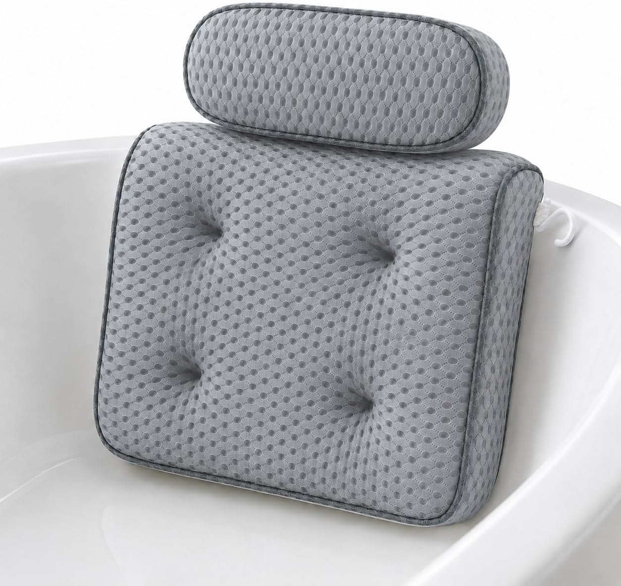 Zyrah Bath Pillows for Tub, Spa Bath Pillow with 72 Micro-Suction Cup Array, 3D Air Mesh Quick Dry, Machine Washable, Ergonomic Neck and Head Cushion for Bathtub - White