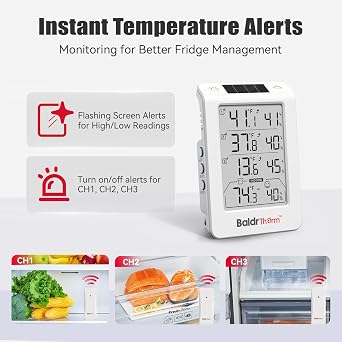 Wireless Freezer Monitor with 3 Sensors, 328ft Long Range Digital Refrigerator Thermometer with Min/Max Temp and Smart Adjustable Orange Backlight, for Home, Garage & Breast Milk