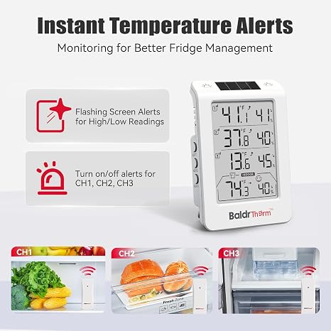 Wireless Freezer Monitor with 3 Sensors, 328ft Long Range Digital Refrigerator Thermometer with Min/Max Temp and Smart Adjustable Orange Backlight, for Home, Garage & Breast Milk
