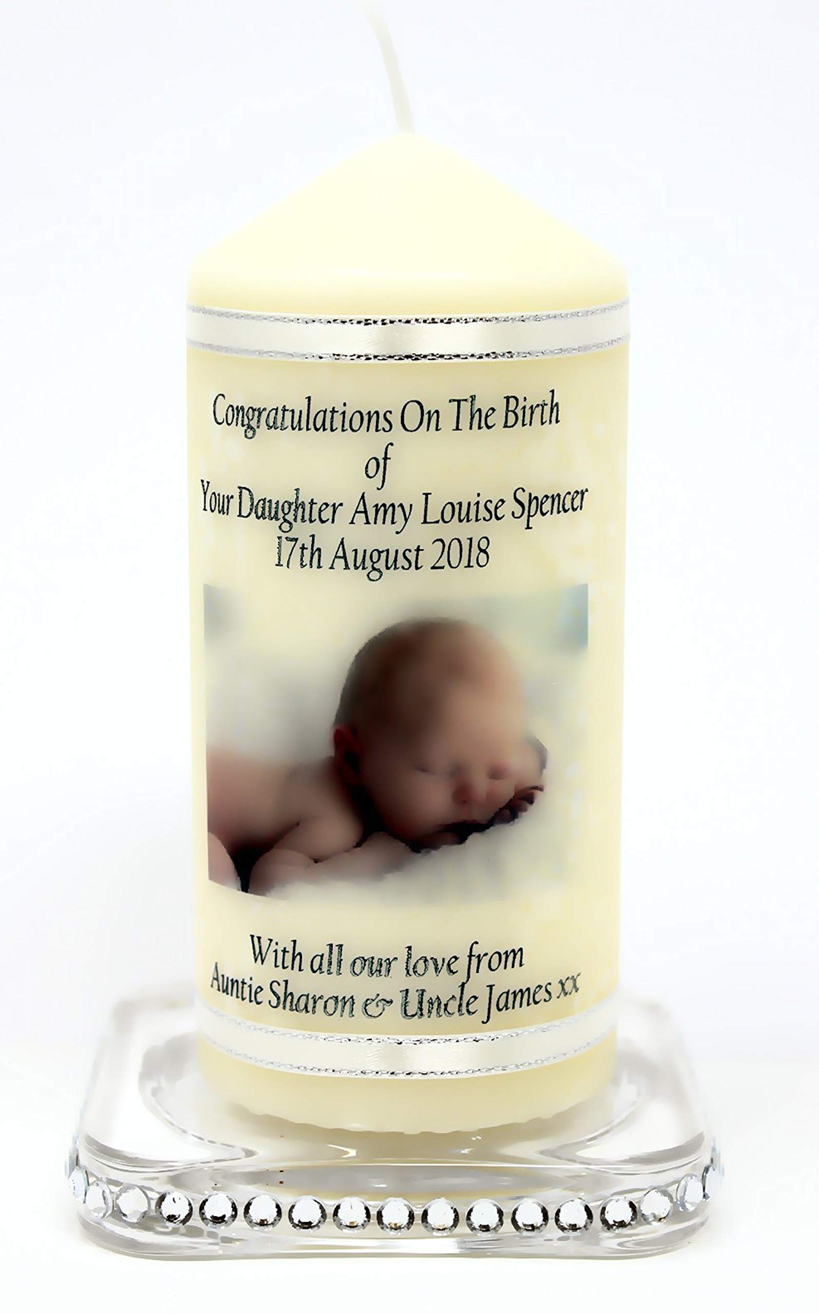 Cellini Candles Women's Beige Baby Girl Or Baby Boy Personalised Photo Candle Gift, With Own Photo And Message