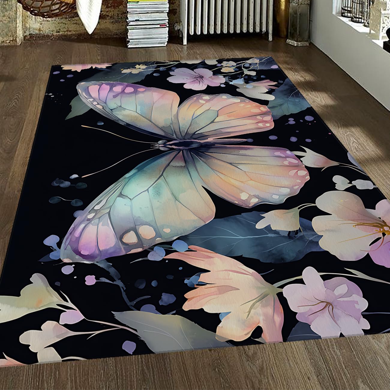 Tapis papillon lavable et antidérapant avec texture douce à poils ras