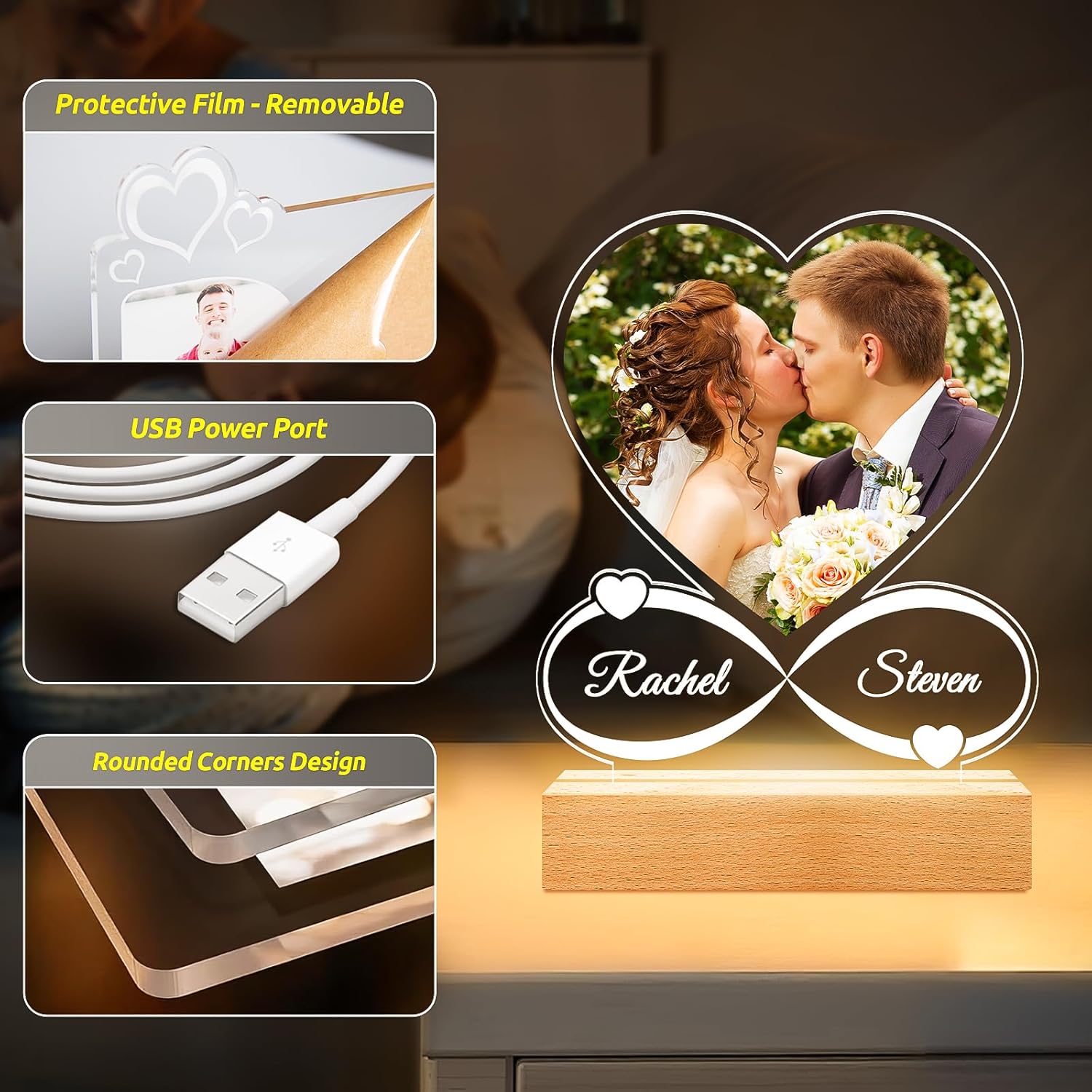 Personalized Engagement Wedding Gifts for Couples 2026, Custom Picture Frames, Customized Photo Frame, Personalized Anniversary Wedding Gifts for Women Men Her Him Wife Husband Girlfriend Boyfriend